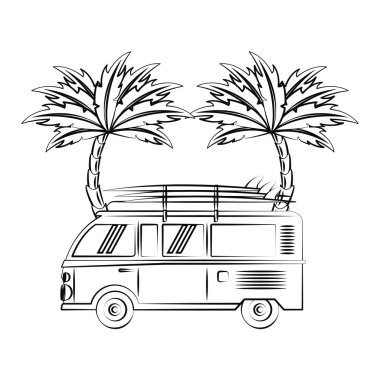 yaz plaj eski model araba palmiye ağaç karikatür kroki vektör çizim grafik tasarım ile