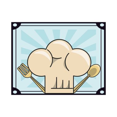 kaşık ve çatal karikatür vektör çizim grafik tasarım ile şapka şef