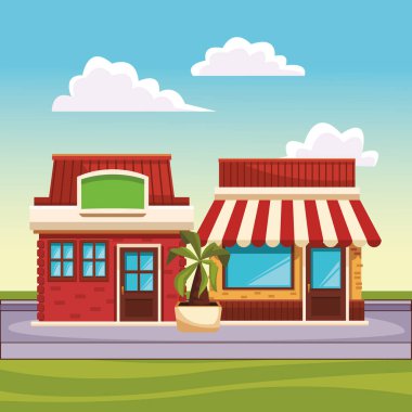 Restoran sokak manzara vektör çizim grafik tasarım