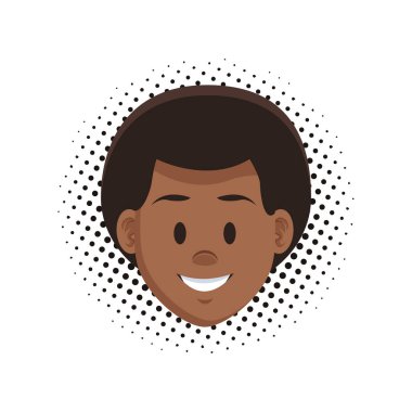 Adam afro yüz sakal karikatür noktalı arka plan vektör çizim grafik tasarım üzerine