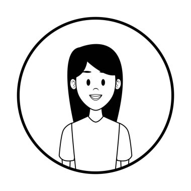 Kadın profili karikatür yuvarlak simge siyah beyaz vektör çizim grafik tasarım