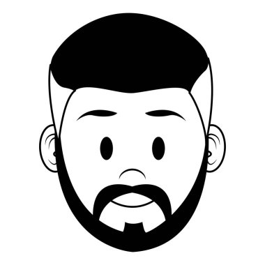 Adam yüzüne sakal karikatür siyah beyaz vektör çizim grafik tasarım ile