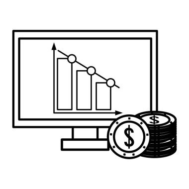Bilgisayar grafiği ve sikkeler siyah beyaz vektör çizim grafik tasarım ile