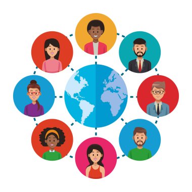 Dünya sosyal ağ vektör çizim grafik tasarım etrafında insanlar