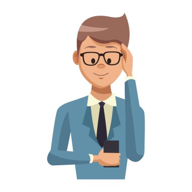 Akıllı telefon vektör çizim grafik tasarım kullanarak iş adamı