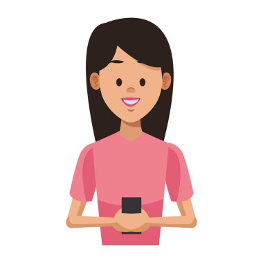 Genç smartphone vektör çizim grafik tasarım kullanan kadın