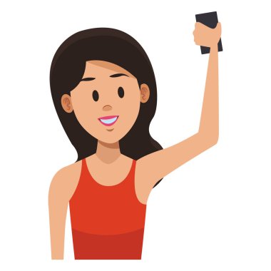 Bir selfie vektör çizim grafik tasarım almak akıllı telefon kullanan kadın