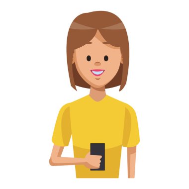 Genç smartphone vektör çizim grafik tasarım kullanan kadın