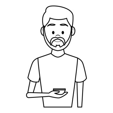 Siyah ve beyaz vektör çizim grafik tasarımında Smartphone kullanarak iş adamı