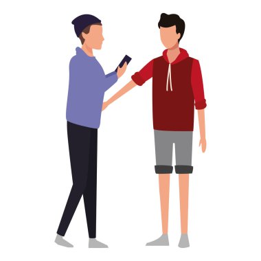 Genç çift smartphone karikatür vektör çizim grafik tasarımı ile