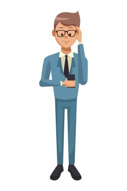 Akıllı telefon vektör çizim grafik tasarım kullanarak iş adamı