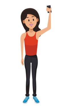 Bir selfie vektör çizim grafik tasarım almak akıllı telefon kullanan kadın