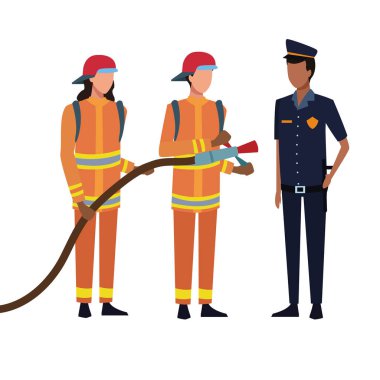 itfaiye hortumu ve polis memuru avatar vektör çizim grafik tasarım