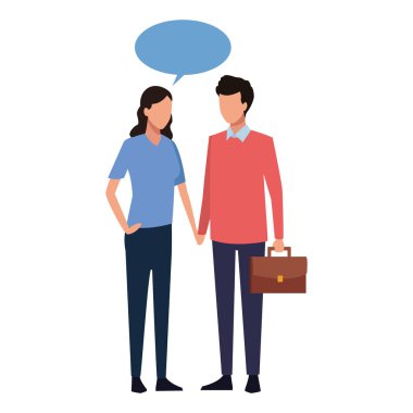 Evrak çantası ve konuşma balonu vektör çizim grafik tasarım ile iş çift