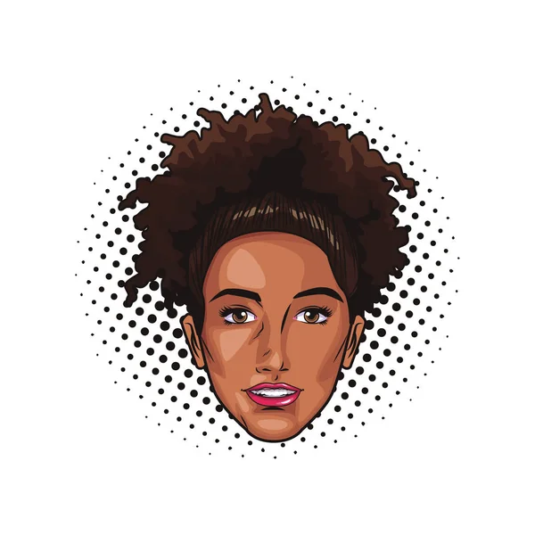 Pop Art Afro Frau Cartoon Gepunktet Hintergrund Vektor Illustration Grafik — Stockvektor