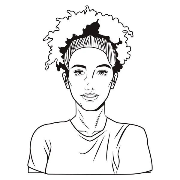 Pop Art Afro Woman Cartoon Black White — Stock Vector