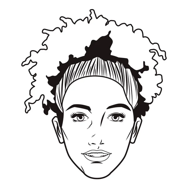 Поп Арт Afro Женщина Мультфильм Черно Белом — стоковый вектор