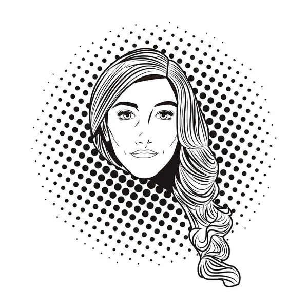 Pop Art Femme Dessin Animé Noir Blanc Fond Pointillé — Image vectorielle