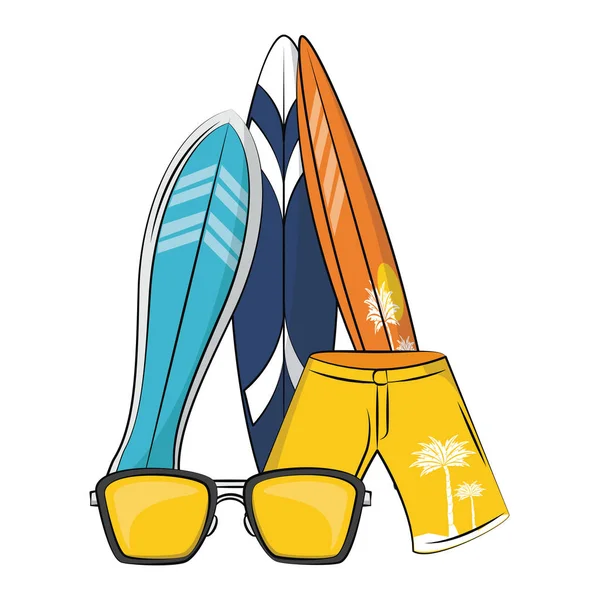 Szorty Plażowe Lato Surf Tabel Okulary Bajki Kolor Wektor Ilustracja — Wektor stockowy