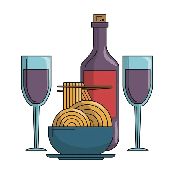 delicious chinese food with wine cartoon vector illustration graphic design