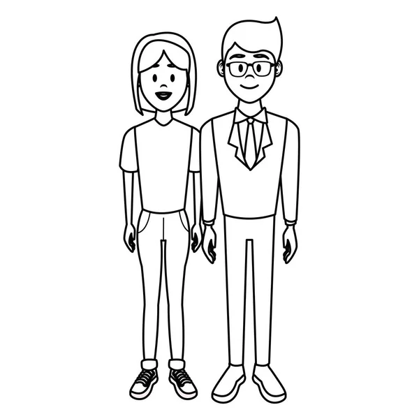 Jong Echt Paar Vrouw Man Cartoon Vector Illustratie Grafisch Ontwerp — Stockvector