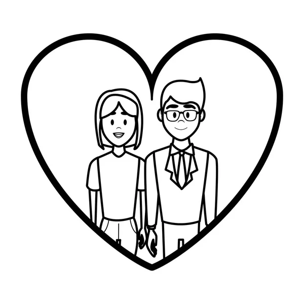 Νεαρό Ζευγάρι Γυναίκα Και Άνδρα Καρτούν Πέρα Από Την Καρδιά — Διανυσματικό Αρχείο