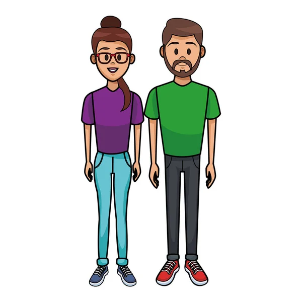 Junges Paar Frau Und Mann Cartoon Vektor Illustration Grafik Design — Stockvektor