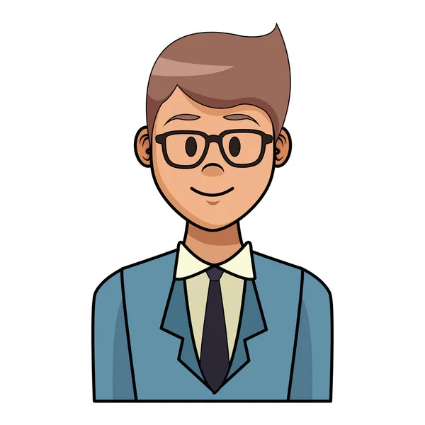 Uomo Affari Con Occhiali Profilo Cartone Animato Grafica Illustrazione Vettoriale — Vettoriale Stock