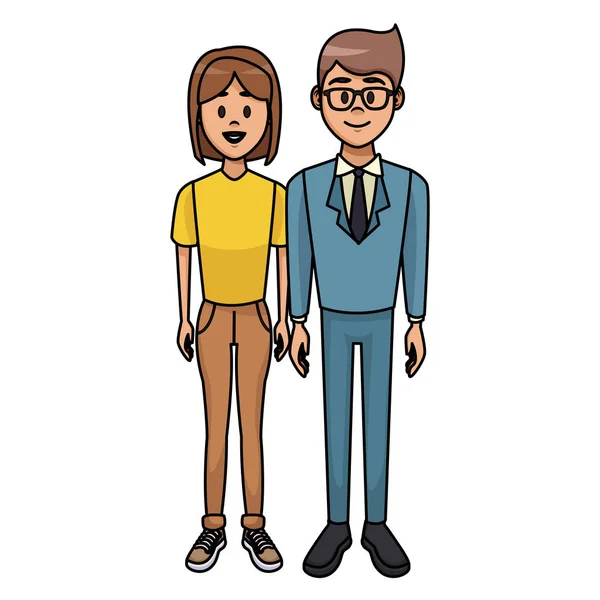 Joven Pareja Mujer Hombre Dibujos Animados Vector Ilustración Diseño Gráfico — Archivo Imágenes Vectoriales