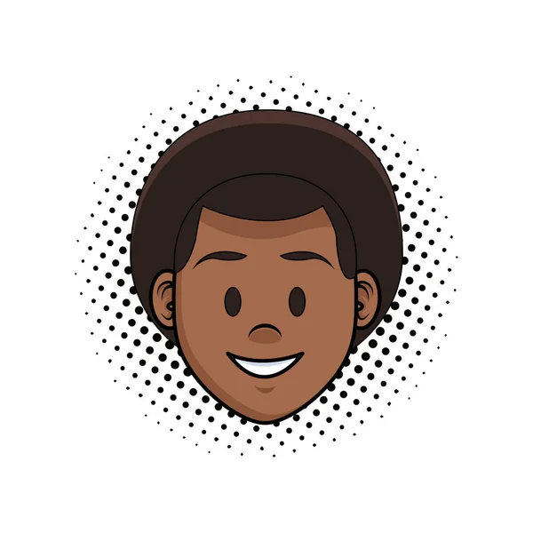 Afro Tvář Muže Vousy Kreslené Nad Tečkované Pozadí Vektorové Ilustrace — Stockový vektor