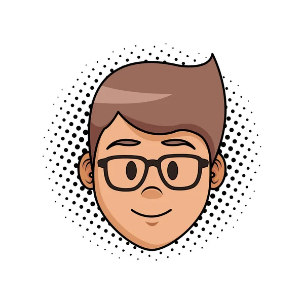 Мужское Лицо Очках Мультипликация Поверх Пунктирного Фона Векторная Иллюстрация Графический — стоковый вектор