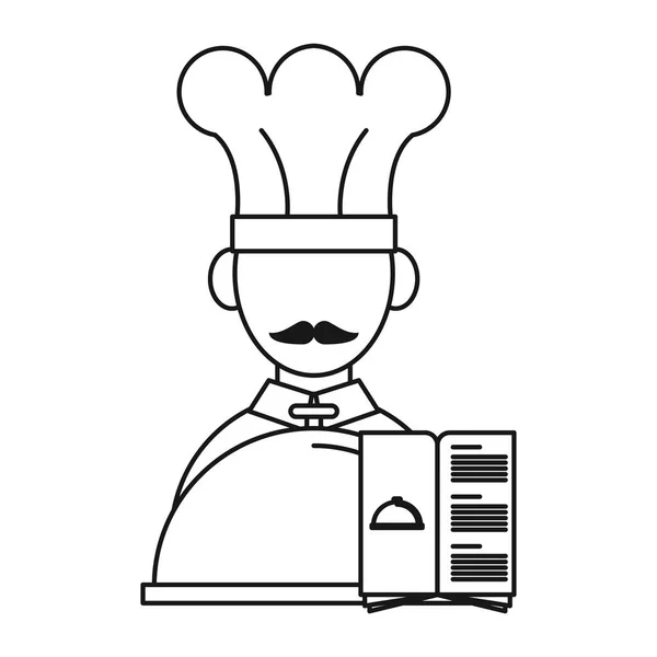Chef Com Menu Restaurante Cloche Desenho Animado Vetor Ilustração Design — Vetor de Stock