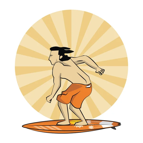 Verano Surfista Hombre Con Tabla Surf Vector Dibujos Animados Ilustración — Vector de stock