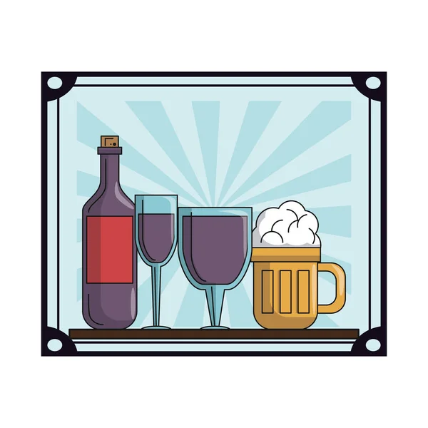 Delizioso Vino Birra Cartone Animato Grafica Illustrazione Vettoriale — Vettoriale Stock