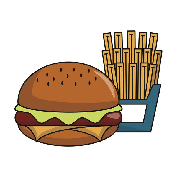 Delicioso Hambúrguer Com Batatas Fritas Desenho Animado Vetor Ilustração Design — Vetor de Stock