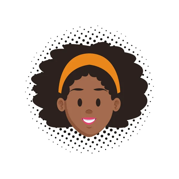 Frau Afro Gesicht Karikatur Über Gepunkteten Hintergrund Vektor Illustration Grafik — Stockvektor