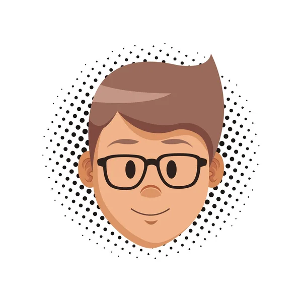 Мужское Лицо Очках Мультипликация Поверх Пунктирного Фона Векторная Иллюстрация Графический — стоковый вектор