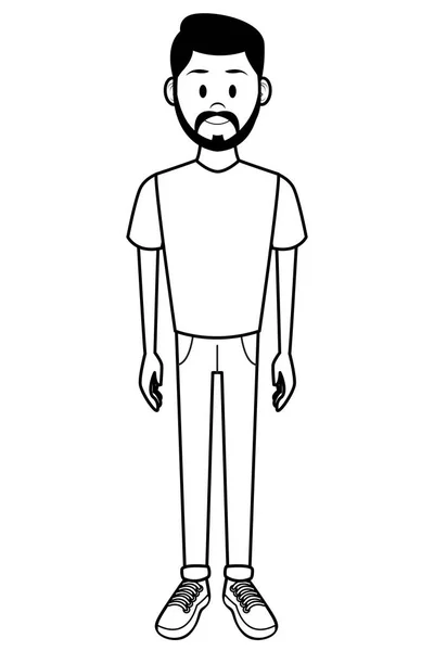 Muž Vousy Karikatura Černé Bílé Vektorové Ilustrace Grafický Design Úsměvem — Stockový vektor