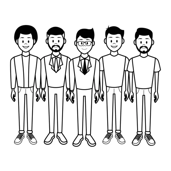 Young Men People Cartoon Black White Vector Illustration Graphic Design – Stock-vektor