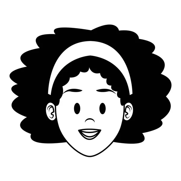 Žena Afro Tvář Karikatura Černé Bílé Vektorové Ilustrace Grafický Design — Stockový vektor