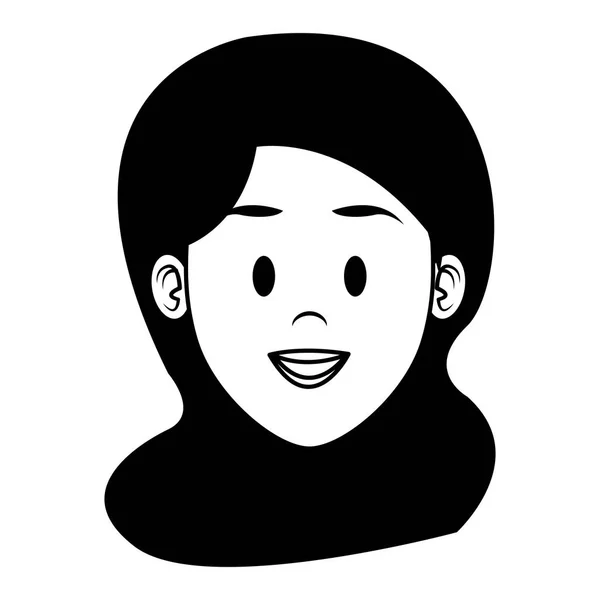 Frau Gesicht Karikatur Schwarz Weiß Vektorillustration Grafik Design — Stockvektor