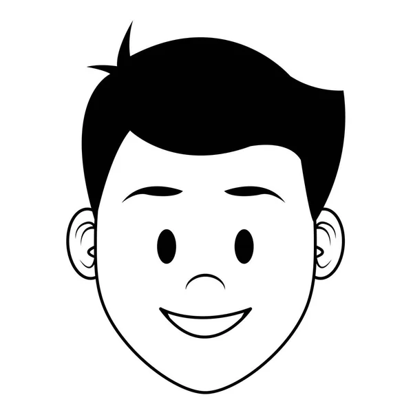 Man Face Smiling Cartoon Black White Vector Illustration Graphic Design — Stock Vector