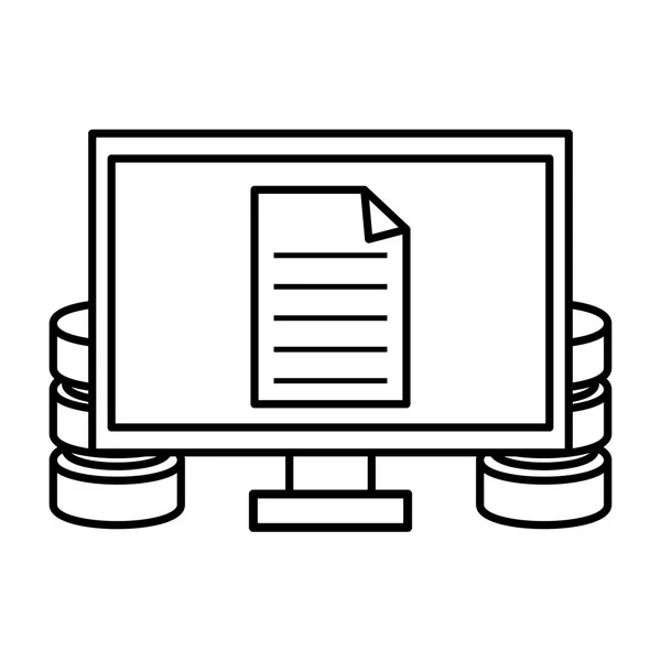 Computador Com Documento Banco Dados Desenho Gráfico Ilustração Vetorial Preto —  Vetores de Stock