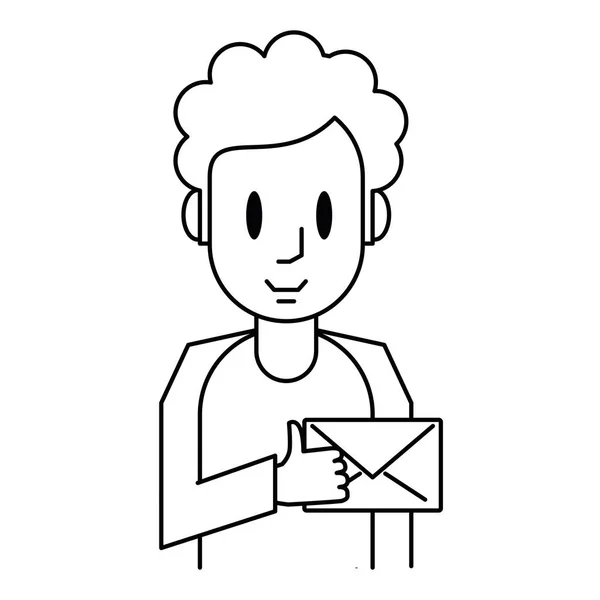 Homem Com Envelope Desenho Animado Preto Branco Vetor Ilustração Design — Vetor de Stock