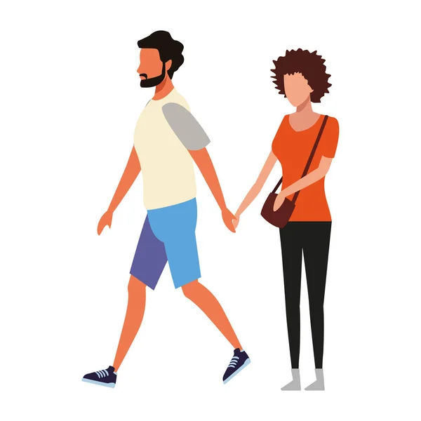 Jovem Casal Andando Com Mãos Fechadas Vetor Ilustração Design Gráfico —  Vetores de Stock