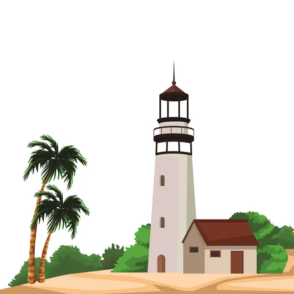 Пляж Остров Векторным Рисунком Маяка — стоковый вектор