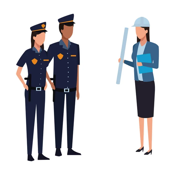 警察官と女性建築家の計画ベクトル イラスト グラフィック デザイン — ストックベクタ