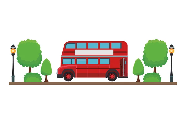 Londense Dubbeldekker Bus Met Bomen Witte Achtergrond Vector Illustratie Grafisch — Stockvector