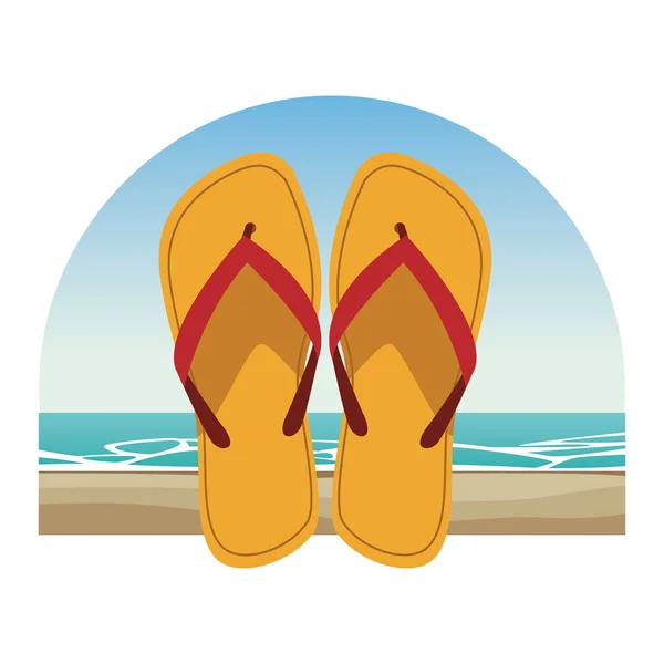 Flips Flops Ícone Com Praia Paisagem Vetor Ilustração Design Gráfico —  Vetores de Stock