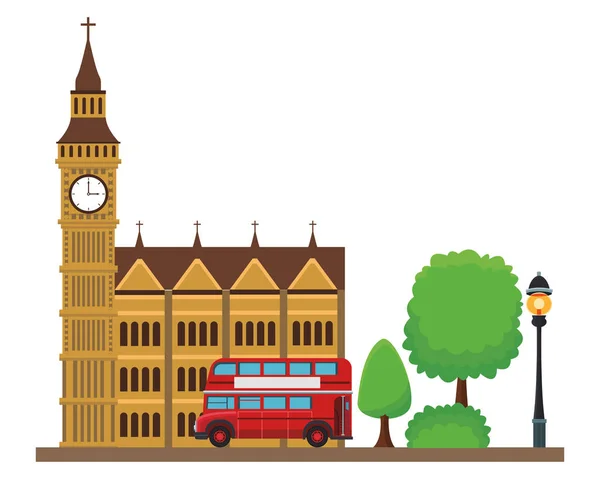 Big Ben Denkmal Mit Baum Weißem Hintergrund Vektor Illustration Grafik — Stockvektor